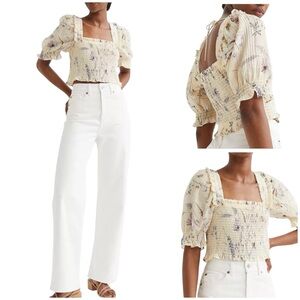 NWT H&M Floral Smocked Puff Sleeve Top Size XXL